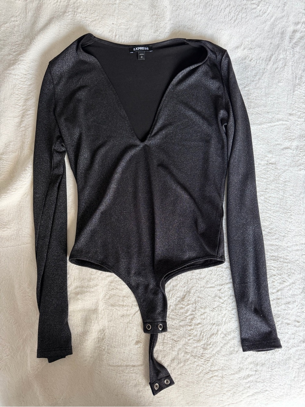 Express Black Long-Sleeve V-Neck Bodysuit with Snap Closure